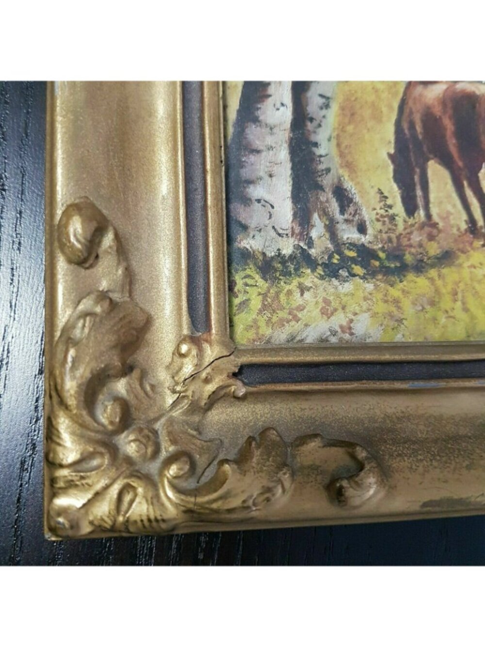 Small Vintage Original Horse Landscape Oil Painting Equestrian Cottagecore Art - Picture 7 of 10